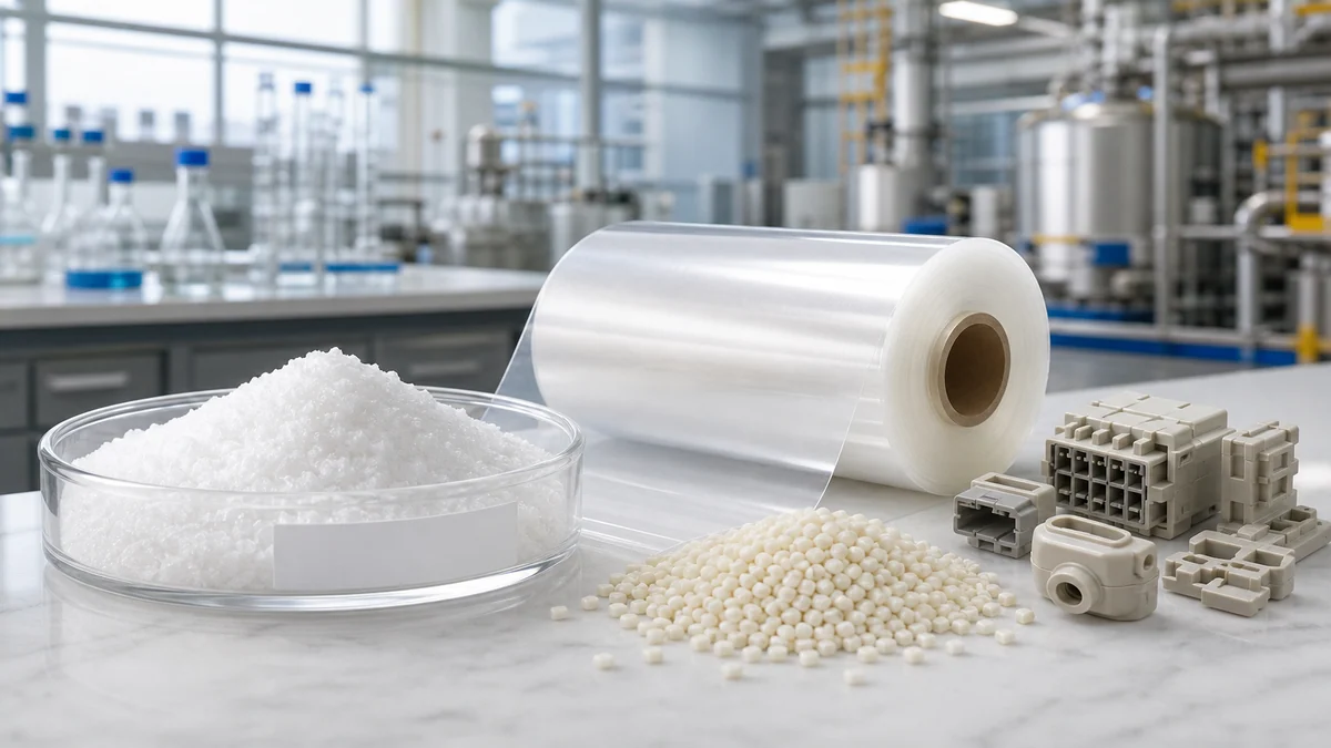 DMT crystals with polyester film, resin and engineering plastic applications